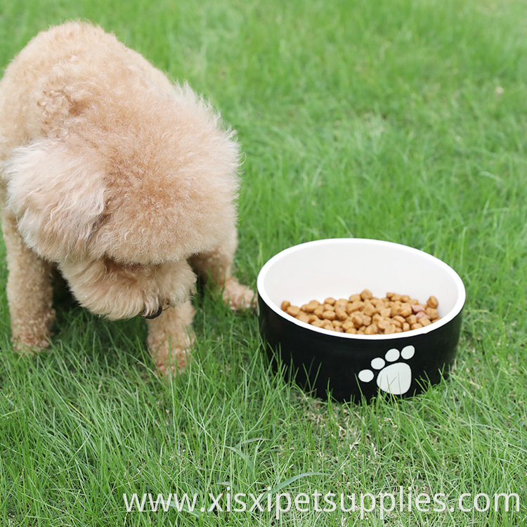 Luxury Cute Pet Feeding Bowl Black Rounded Ceramic Dog Bowl